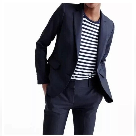 J. Crew Navy Blue Pinstripe Lightweight Wool Blazer Two Button Front Size 8 - Picture 14 of 15